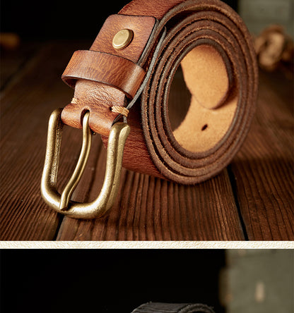 Men's Belt Genuine Cowhide Leather Handmade Copper Buckle Vintage Fashion Men's Belt