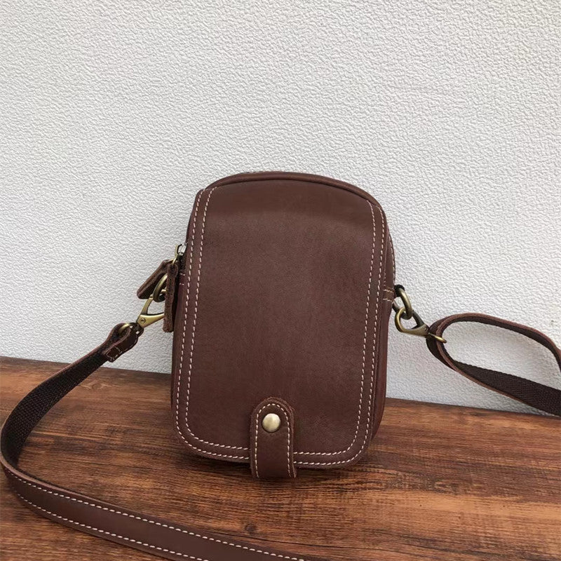 Men's Shoulder Bag Genuine Cowhide Leather Korean Fashion Simple Retro Smartphone Pouch Crossbody Bag for Men 