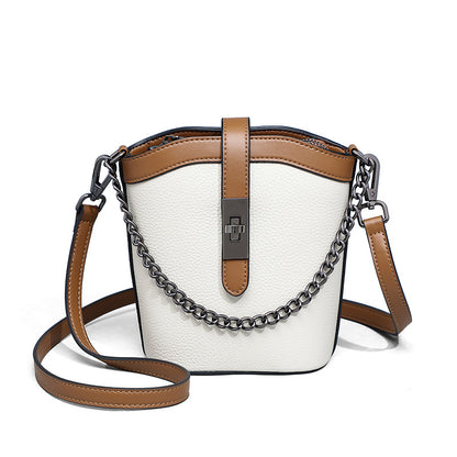 Crossbody bag Bucket bag Women's bag Genuine leather chain bag Color matching retro shoulder bag. Pochette