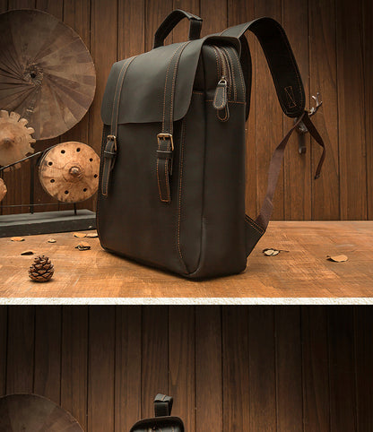 Men's backpack, handmade, quality, large capacity, genuine cowhide leather, fashion travel bag, computer bag 