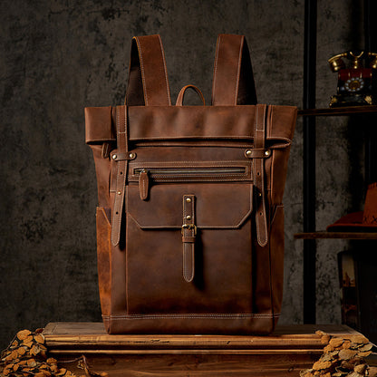 Men's backpack made of cowhide genuine leather fashion individuality large capacity casual computer bag men travel bag 