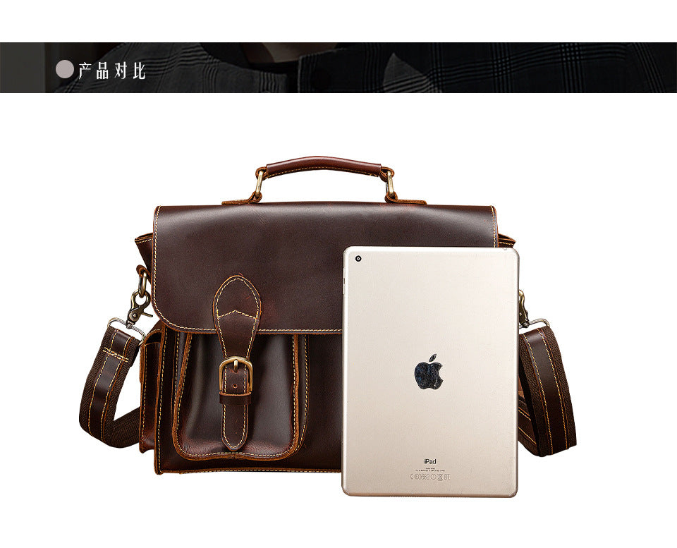 Men's Briefcase Handbag Cowhide Genuine Leather Retro Business Computer Bag for Men 