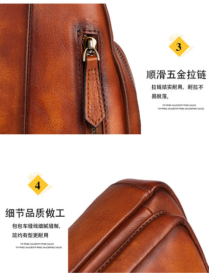 Men's Crossbody Bag Genuine Cowhide Leather Retro Casual Men's Bust Bag 