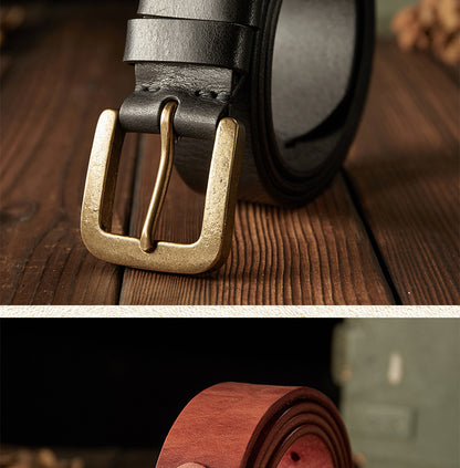 Men's belt handmade original retro cowhide genuine leather needle buckle casual simple copper buckle belt for men 