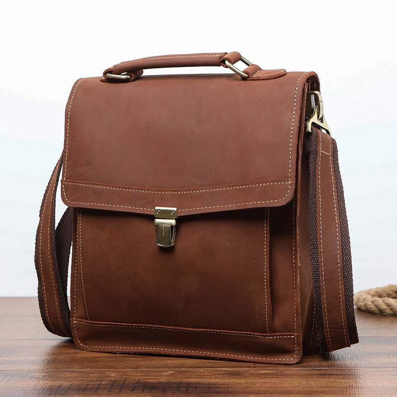 Men's Shoulder Bag Genuine Cowhide Leather Retro Briefcase Crossbody Bag for Men 