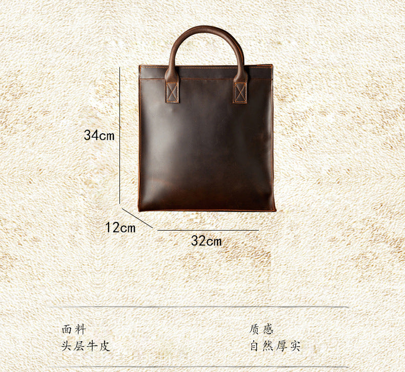 Men's Handbag Handbag Business Commuting Cow Leather Crazy Horse Handwork Retro Men Briefcase Crossbody Shoulder Bag 