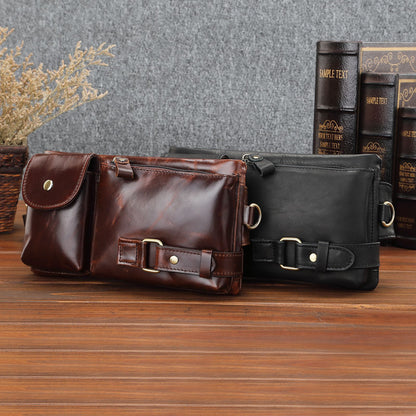 Men's Waist Pouch Cowhide Genuine Leather Korean Fashion Outdoor Sports Multifunctional Retro Men's Bag 