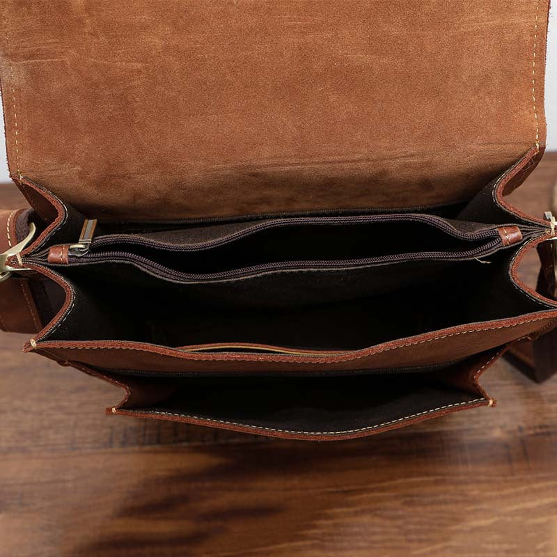 Men's Shoulder Bag Genuine Cowhide Leather Retro Briefcase Crossbody Bag for Men 