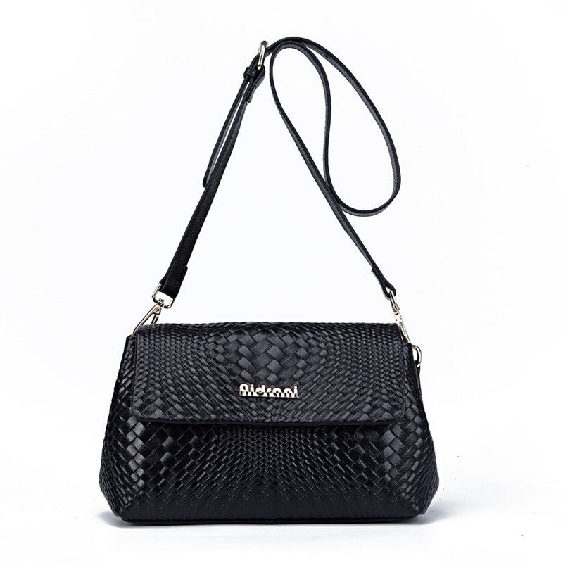 Women's bag top with cowhide fashion crossbody bag knitted bag large capacity temperament shoulder bag.Pochette