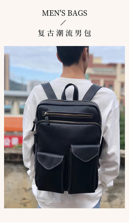 Men's backpack cowhide genuine leather retro fashion Korean fashion casual business handbag computer bag outdoor men's travel bag 