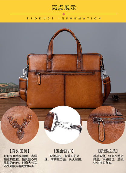 Men's Briefcase Cowhide Genuine Leather Casual Men's Handbag File Bag 