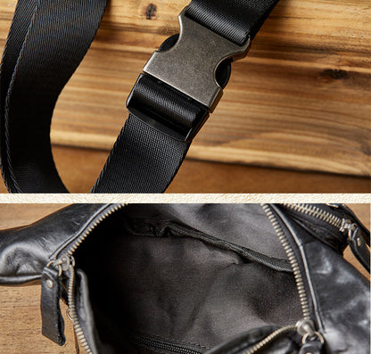 Men's Waist Pouch Handmade Cowhide Genuine Leather Sports Mobile Phone Bag Multifunctional Bust Bag Casual Male Crossbody Bag 