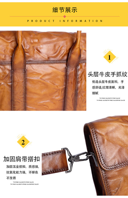 Men's Briefcase Genuine Cowhide Leather Casual Bag Travel Bag for Men 