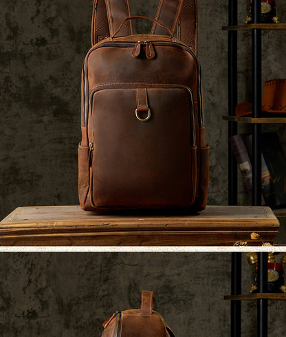 Men's Backpack Cowhide Genuine Leather Retro Casual Fashion Handmade Travel Bag Men's Computer Bag Rucksack 