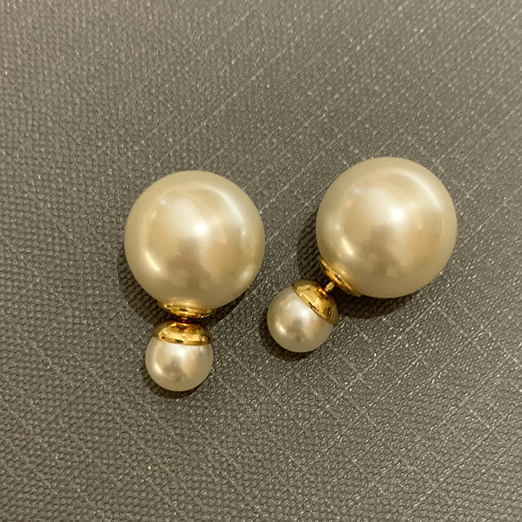 D pearl size double-sided pearl earrings women's luxury retro luxury earrings temperament earrings 