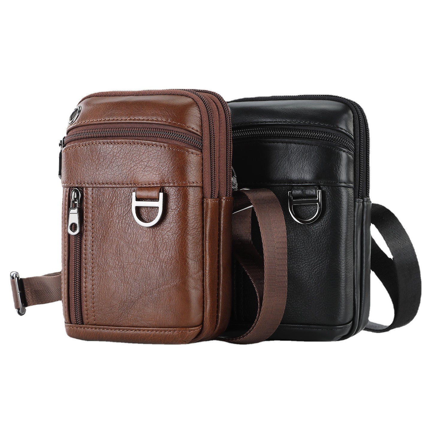 Men's Shoulder Bag Cowhide Sports Waterproof Smartphone Pouch Waist Pouch Men's Crossbody Bag Bust Bag 