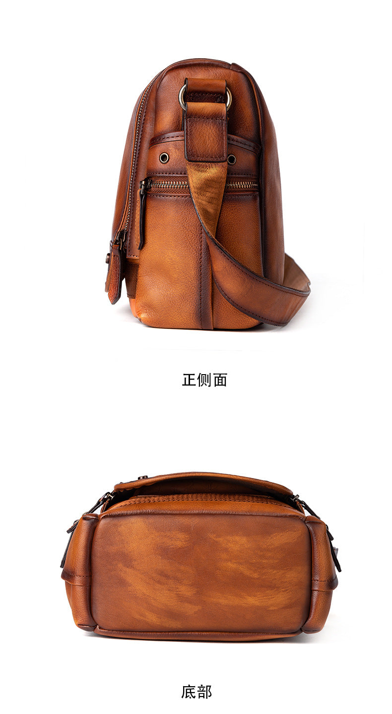 Men's Shoulder Bag Genuine Cowhide Leather Retro Casual Crossbody Bag for Men 