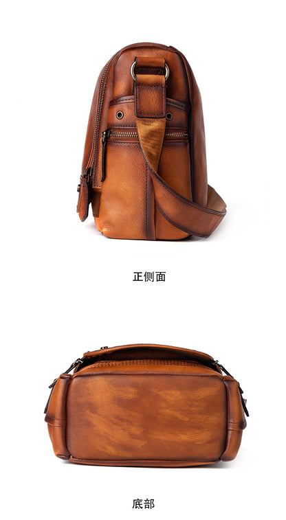 Men's Shoulder Bag Genuine Cowhide Leather Retro Casual Crossbody Bag for Men 