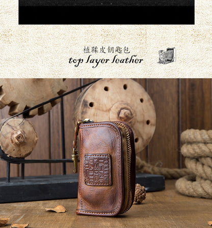 Men's Wallet Handmade Cowhide Genuine Leather Zipper Keychain for Waist Multifunctional Fashion Bag for Men