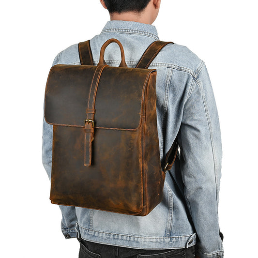 Men's backpack cowhide genuine leather retro casual computer bag for men 