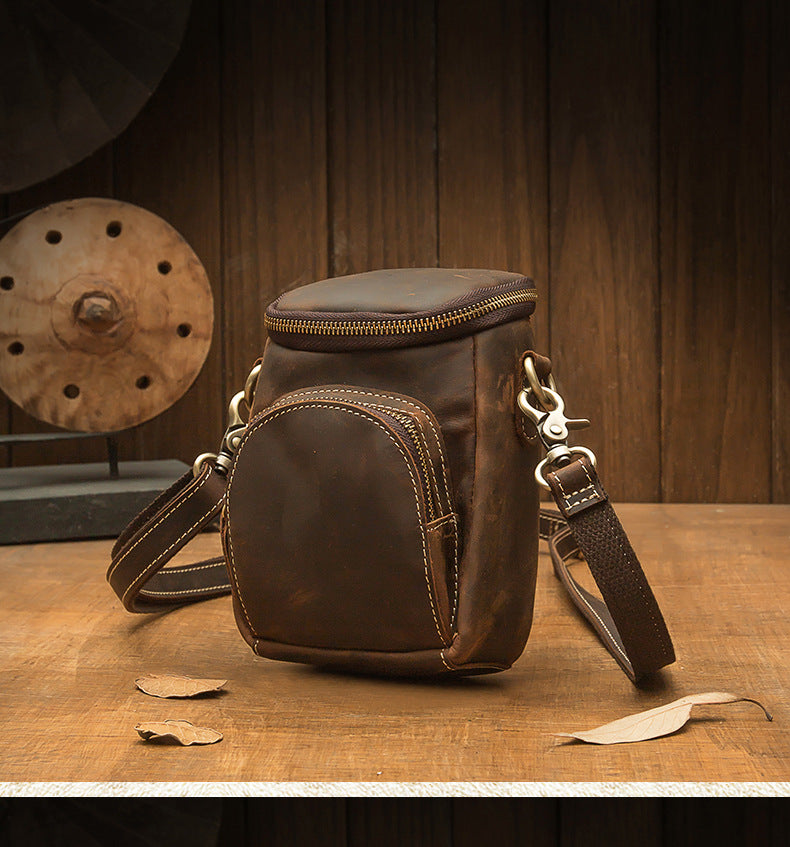 Men's Crossbody Bag Handmade Genuine Cowhide Leather Shoulder Bag Multifunctional Fashion Unique Smartphone Pouch 