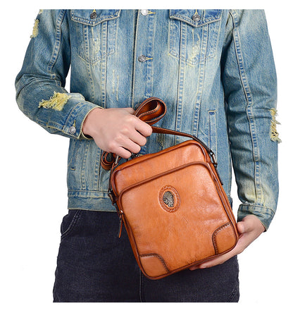 Men's Shoulder Bag Genuine Cowhide Leather Casual Retro Crossbody Bag for Men 