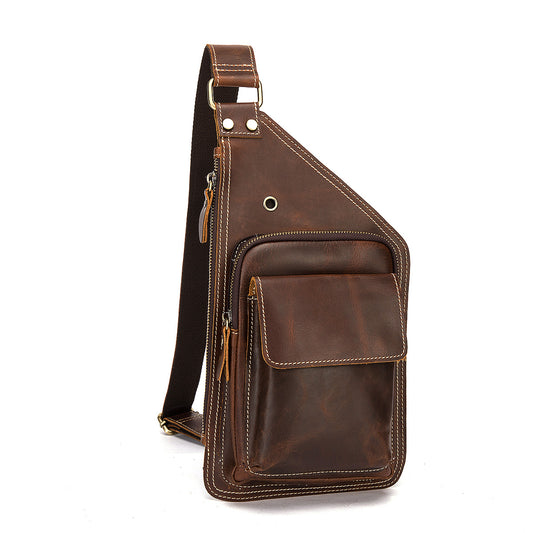 Men's Bust Bag Genuine Cowhide Leather Retro Outdoor Versatile Men's Crossbody Bag 