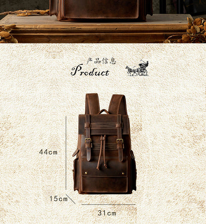 Men's Rucksack Cowhide Large Capacity Handmade Unique Retro Casual Travel Bag for Men 