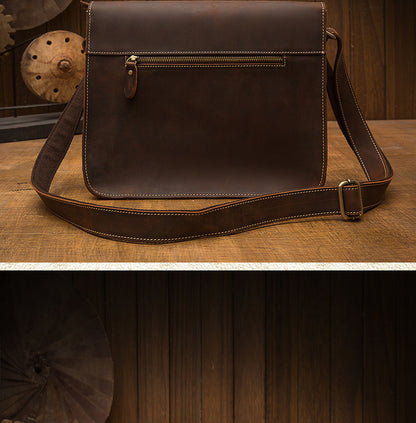 Men's Shoulder Bag Handcrafted Genuine Cowhide Leather Casual Unique Men's Messenger Bag Crossbody Bag 