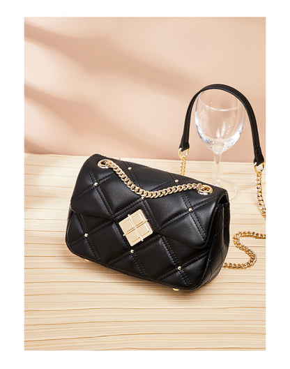 Women's bag Stylish genuine leather plaid chain bag Mini shoulder bag that goes with anything Elegant shoulder bag Pochette