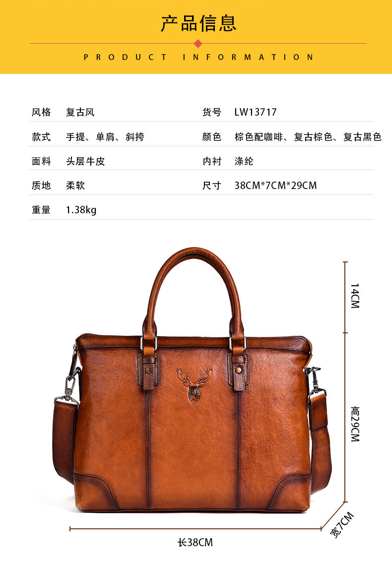 Men's Briefcase Genuine Cowhide Leather Retro Casual Business Bag Men's Handbag 