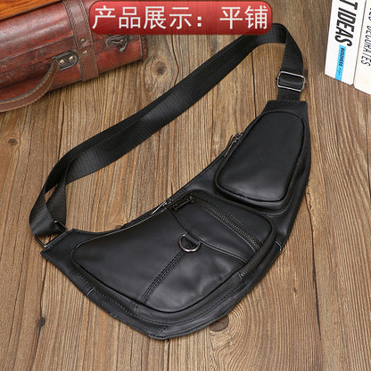 Men's Bust Bag Cowhide Genuine Leather Sports Fashion Men's Crossbody Bag Shoulder Bag 