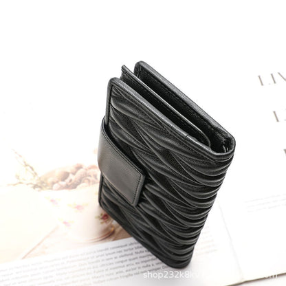 Sheep leather wrinkled ladies long wallet large capacity genuine leather clutch bag new type zipper multifunctional coin purse ladies wallet