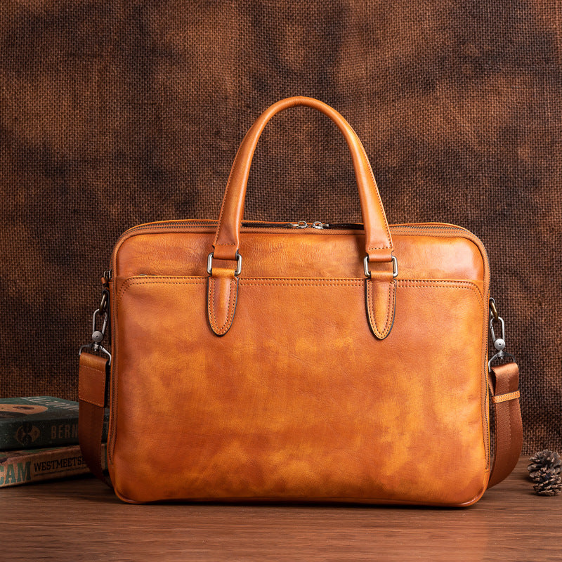 Men's Briefcase Cowhide Genuine Leather Business Commuter Computer Bag File Bag Men's Handbag 