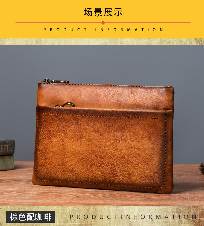 Men's Clutch Bag Cowhide Retro Casual Handbags for Men 