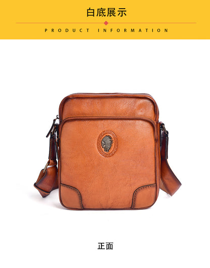 Men's Shoulder Bag Genuine Cowhide Leather Casual Retro Crossbody Bag for Men 