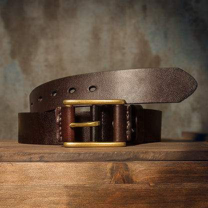 Men's Belt Handmade Cowhide Genuine Leather Copper Needle Buckle Casual Fashion Men's Belt 