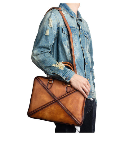 Men's Briefcase Genuine Leather Cowhide Retro Casual Men Handbag 