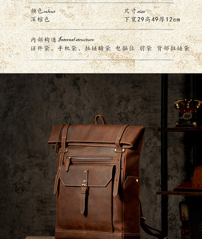 Men's backpack made of cowhide genuine leather fashion individuality large capacity casual computer bag men travel bag 