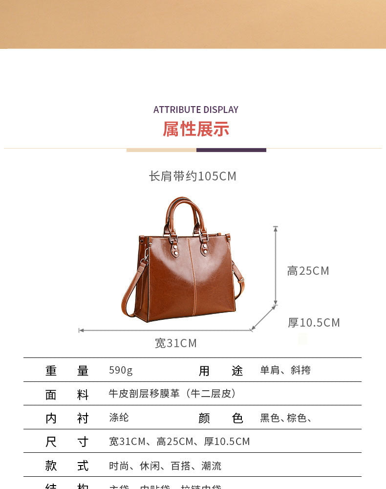 Genuine leather women's bag cowhide handbag retro tote bag large capacity casual simple shoulder bag handbag.bag