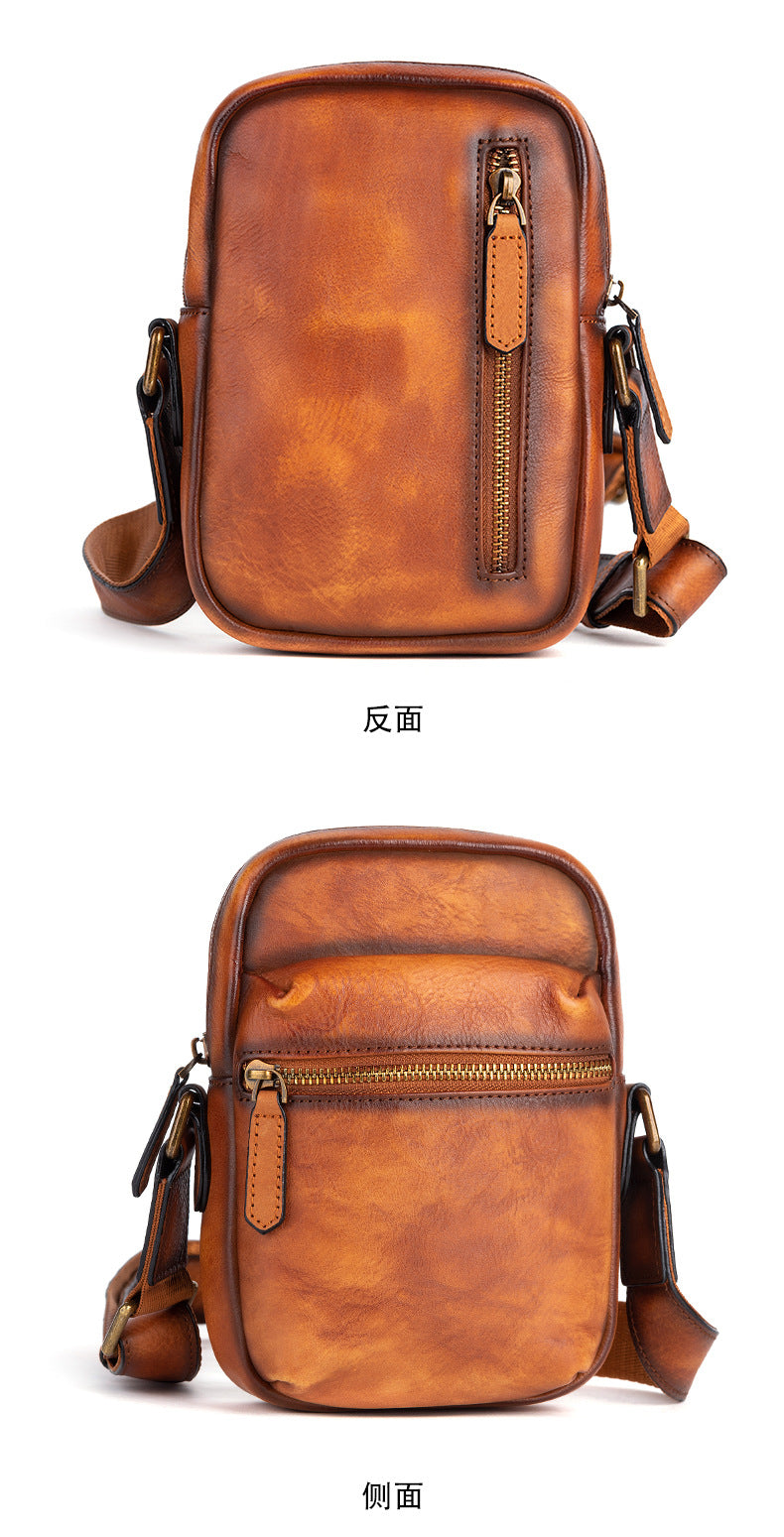 Men's Shoulder Bag Genuine Cowhide Leather Retro Casual Crossbody Bag for Men 