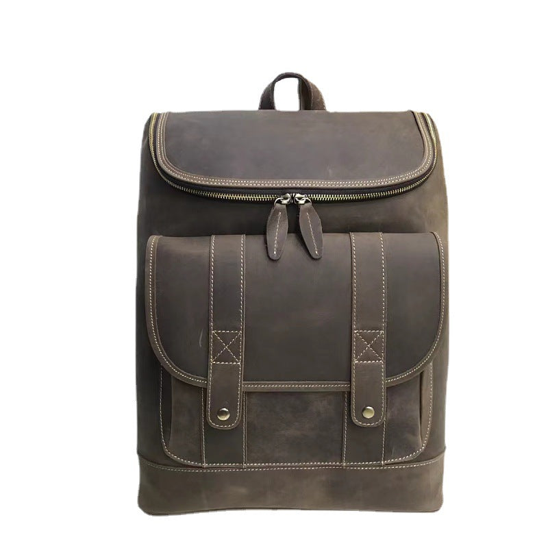 Men's Backpack Genuine Cowhide Leather Crazy Horse Retro Unisex Travel Bag 