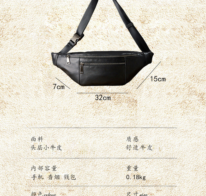 Men's Bust Bag Handmade Cowhide Genuine Leather Multifunctional Outdoor Sports Mobile Phone Bag Waist Pouch Fashion Crossbody Bag for Men 