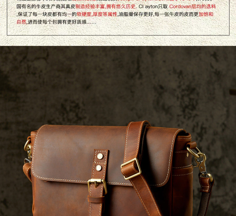 Men's Shoulder Bag Made of Genuine Cowhide Leather Original Handmade Casual Crossbody Bag Messenger Bag for Men 