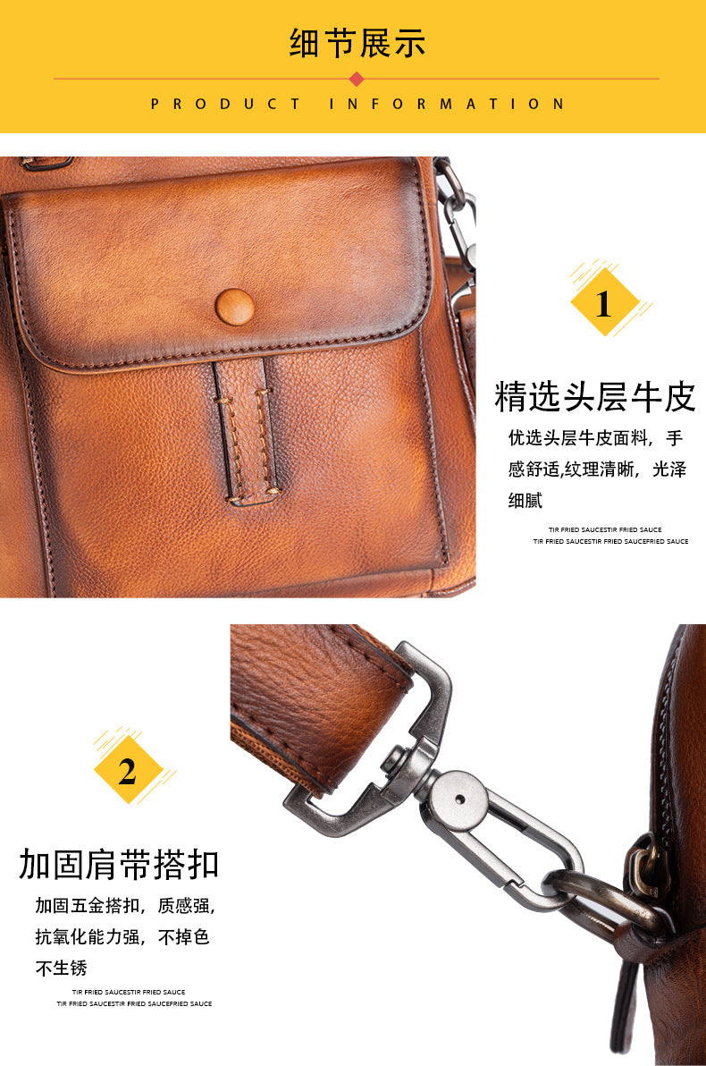 Men's Crossbody Bag Genuine Cowhide Leather Retro Casual Men's Handbag 