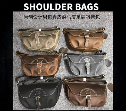 Men's Shoulder Bag Original Design Made of Genuine Cowhide Leather Crazy Horse Fashion Casual Large Capacity Messenger Bag Crossbody Bag for Men 