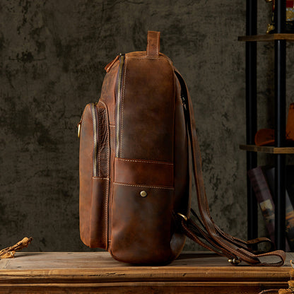 Men's Backpack Cowhide Genuine Leather Retro Casual Fashion Handmade Travel Bag Men's Computer Bag Rucksack 