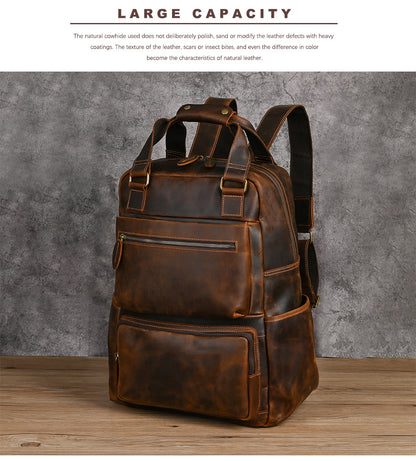 Men's backpack Cowhide genuine leather large capacity outdoor casual men's travel bag computer bag 