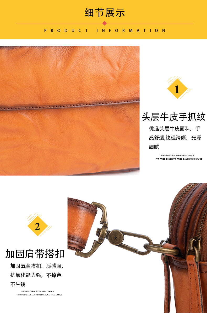 Men's Shoulder Bag Genuine Cowhide Leather Retro Handbag Men Crossbody Bag 