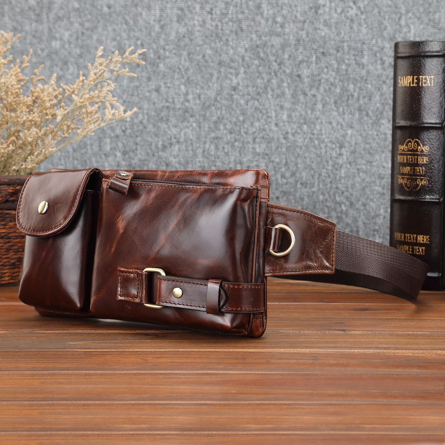 Men's Waist Pouch Cowhide Genuine Leather Korean Fashion Outdoor Sports Multifunctional Retro Men's Bag 